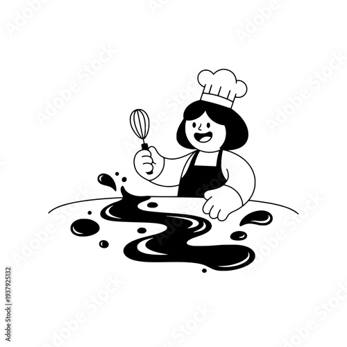 Minimalist Confectioner Illustration or Culinary Line Art Dessert Preparation