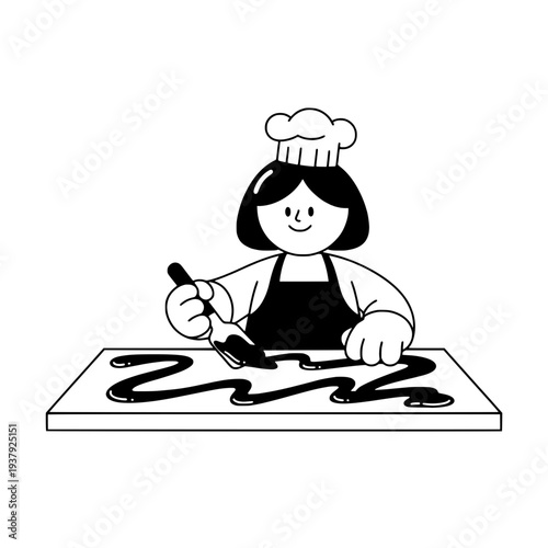Minimalist chocolatier illustration or Black and white cooking illustration