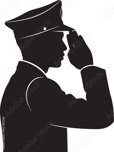 Saluting police officer vector silhouette illustration line art law enforcement