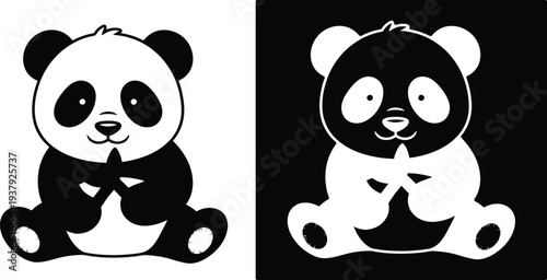 Cute cartoon panda sitting black and white bear animal