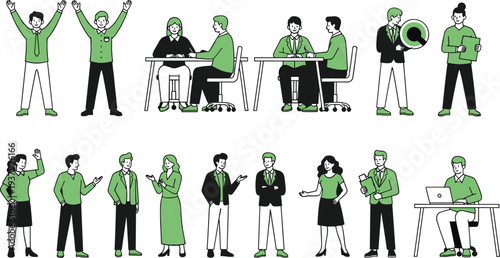 Business People Characters Working Meeting and Discussing Office Vector Set