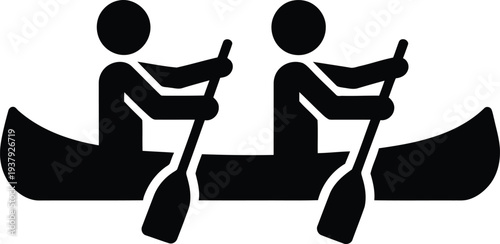 Two people paddling a canoe boat water