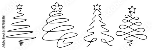 Christmas tree continuous line art drawing, festive season graphic