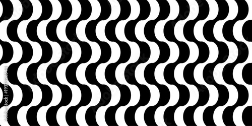 Famous Copacabana sidewalk pattern with wavy black and white lines. Portuguese pavement inspired vector texture, Rio de Janeiro beach promenade design background illustration.