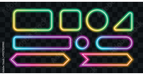 Brightly colorful neon rectangle frames cyan and magenta isolated on a black background Artwork