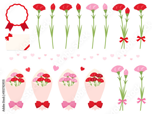 母の日のカーネーションやカードのイラストセット