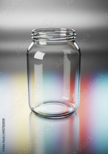 Empty glass jar with a highly glossy finish, reflecting light on a smooth surface. Clean, elegant storage vessel ready for use, transparent container, container, minimalist design