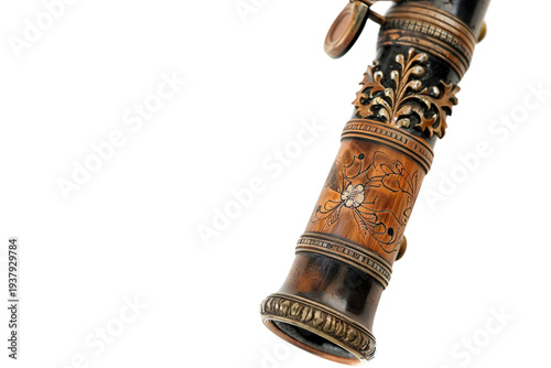 Traditional woodwind instrument with decorative golden embellishments generative AI