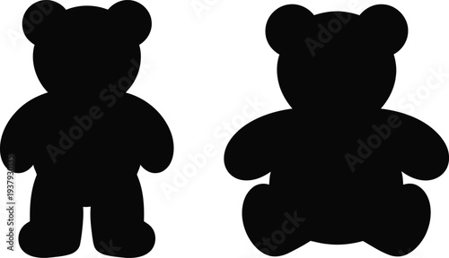 Two black teddy bear silhouettes on white background