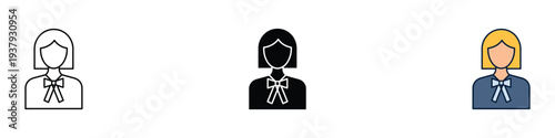 Female lawyer icon set. Legal professional and justice system symbol. Vector Illustration.