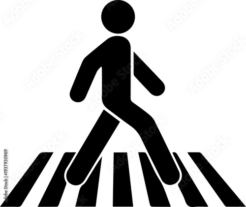Pedestrian Crossing Icon Silhouette on Zebra Lines