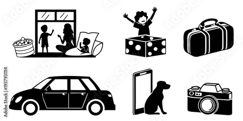 Illustrations of various travel and vacation related activities and items Vector
