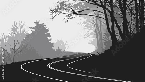 A winding road leading to a mysterious castle on a hill under a dark, stormy sky Vector