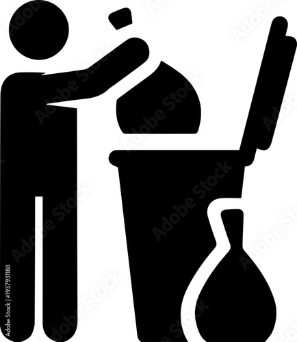 Throwing Garbage Bag into Trash Can Silhouette Icon