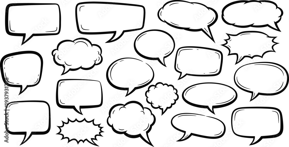 Fototapeta premium Collection of various comic book style speech bubbles and thought clouds