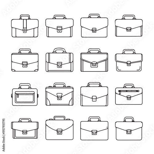 Assortment of Briefcase Icons in a Grid Layout Business Accessories Collection