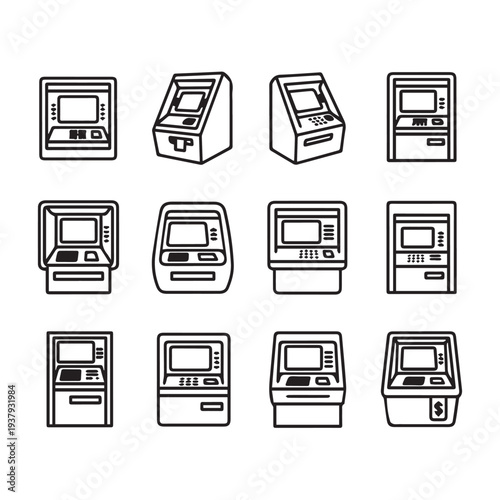 ATM Machine Icons Collection: Various Designs for Financial Transactions and Banking Services