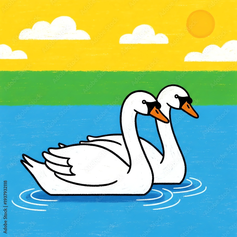 Obraz premium Two Swans Floating on Water.