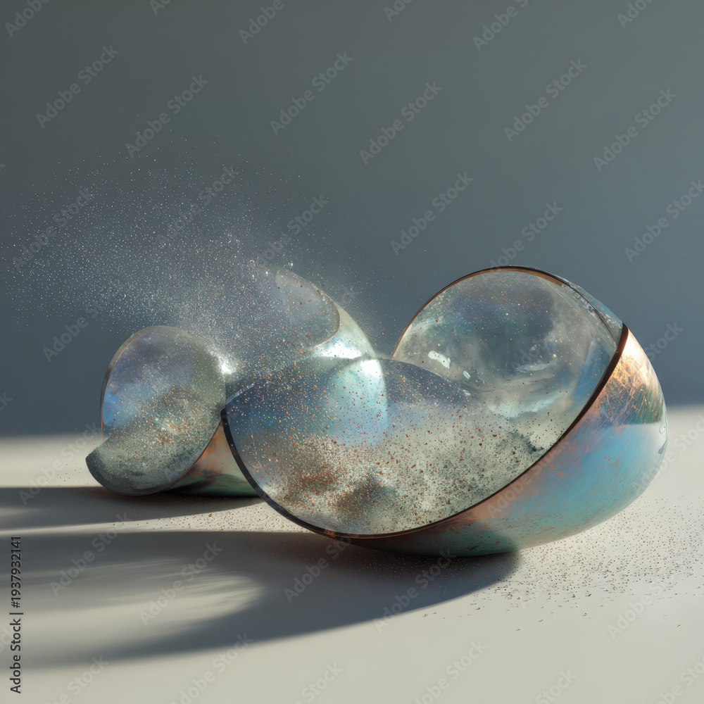 Fototapeta premium Shattered glass forms a dynamic, flowing motion