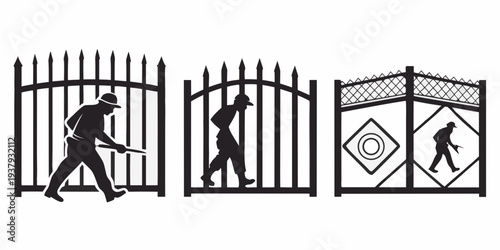 A series of images depicting a person attempting to escape from a prison cell. Vector