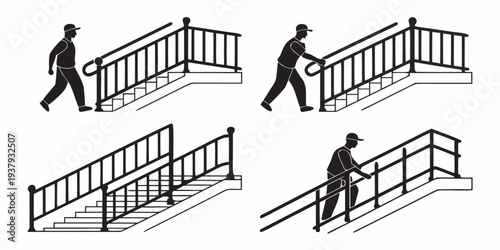 A series of illustrations depicting a person climbing up and down a ladder Vector