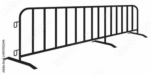 A set of metal crowd control barriers arranged in a straight line Vector