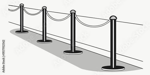 A row of stanchions with chains blocking off an area in a public space Vector