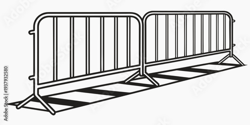 A set of metal barricades lined up in a row on a flat surface. Vector