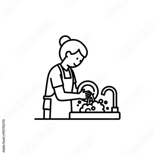 Woman Washing Dishes vector illustration