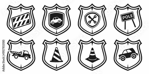 A collection of various symbols and emblems displayed on shields Vector