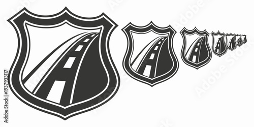 A series of shields with the letter a on them in a row. Vector