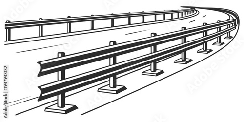 A detailed illustration of a curved train track with multiple rails Vector
