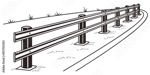 A detailed illustration of a train traveling on a railway track through a scenic landscape Vector