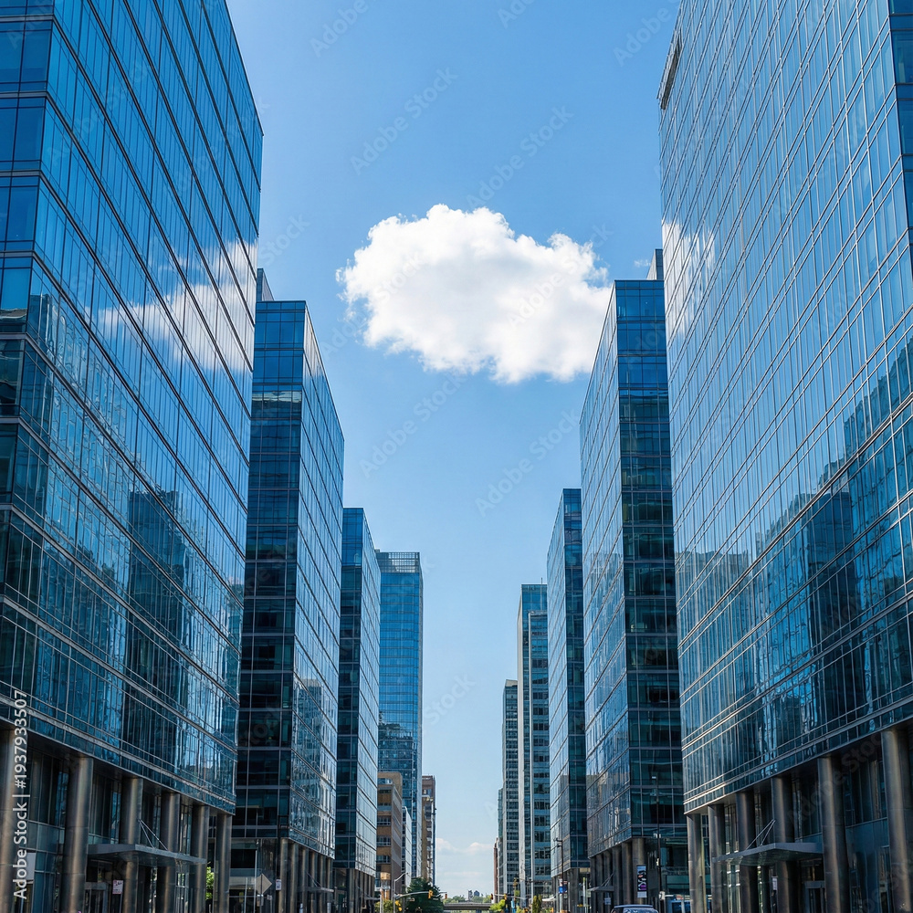 Fototapeta premium A row of modern glass-facade office skyscrapers