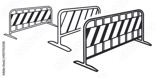 Three metal barricades arranged in a row on a flat surface Vector