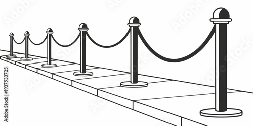 A row of black metal barricades on a sidewalk in a city. Vector