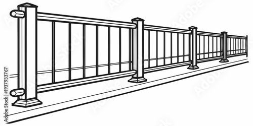 A long, elegant fence stretching into the distance with a beautiful, intricate design. Vector