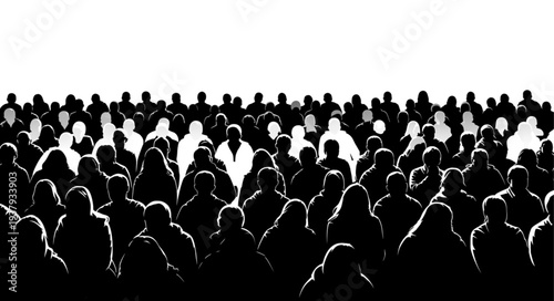 Crowd of People Silhouetted Against Light.