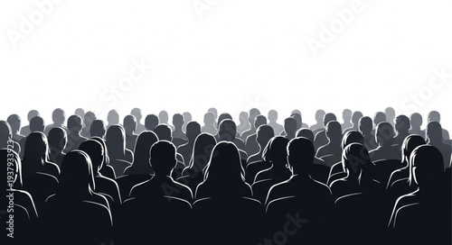 Crowd of People Silhouetted Against Light.