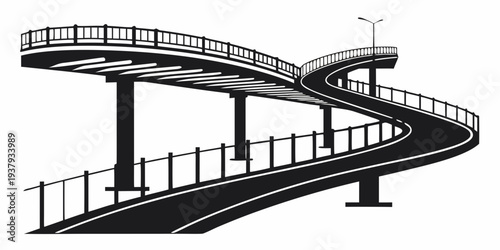 Intricate black and white illustration of a spiral bridge with multiple levels Vector