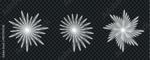 A series of three glowing starbursts with varying degrees of blur are displayed on a transparent background