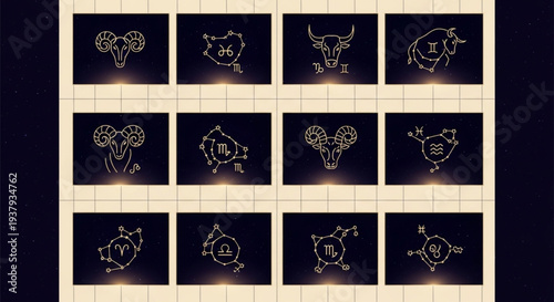 Twelve Zodiac Constellations Astrology Symbols Collection.