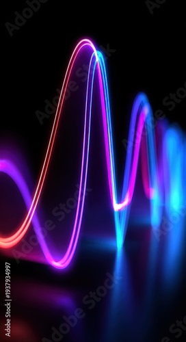 Vibrant neon light trails creating an abstract waveform against a dark background