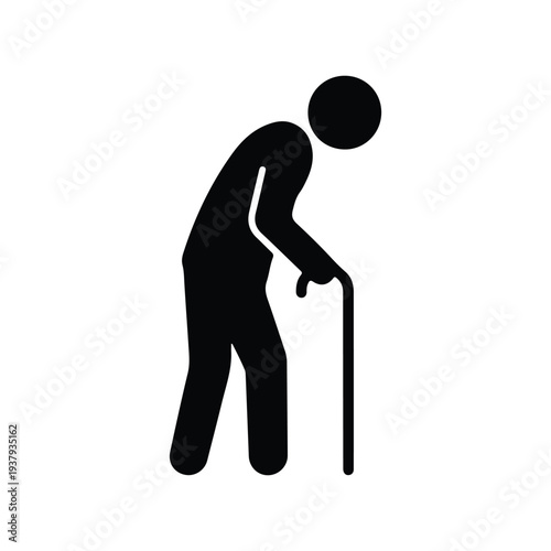 Elderly Person Walking With Cane Black Silhouette Icon