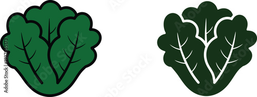 Two green leaf with black and white outlines plant