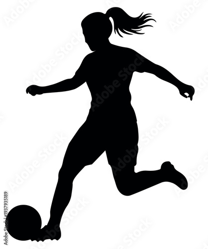 Print Young woman player running soccer silhouette illustration