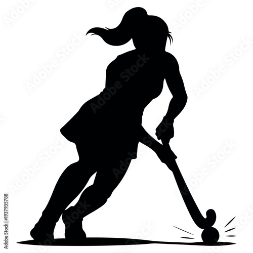 Print Silhouette of a woman field hockey on white