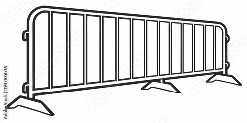 A set of metal barricades lined up in a row on a flat surface Vector