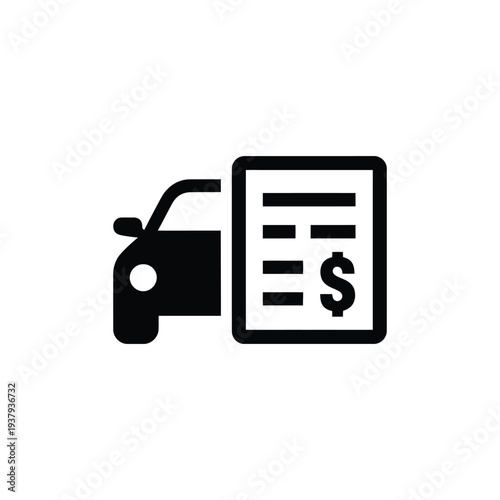 Car payment icon on white background, automobile finance and installment symbol, vehicle purchase and loan concept, minimal flat style vector illustration for banking and automotive services.