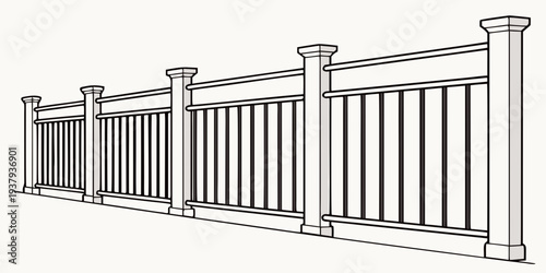 A classic white picket fence with evenly spaced vertical slats and pointed tops Vector